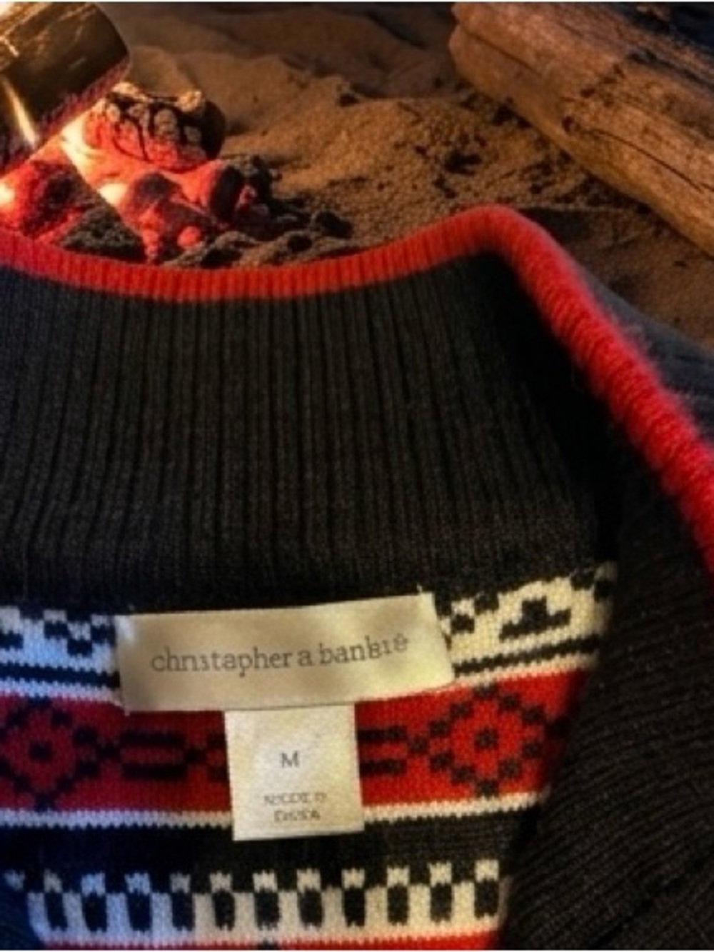 Christopher & Banks Black Fair Isle Zip-Front Sweater Vest with Red Accents - Picture 3 of 3